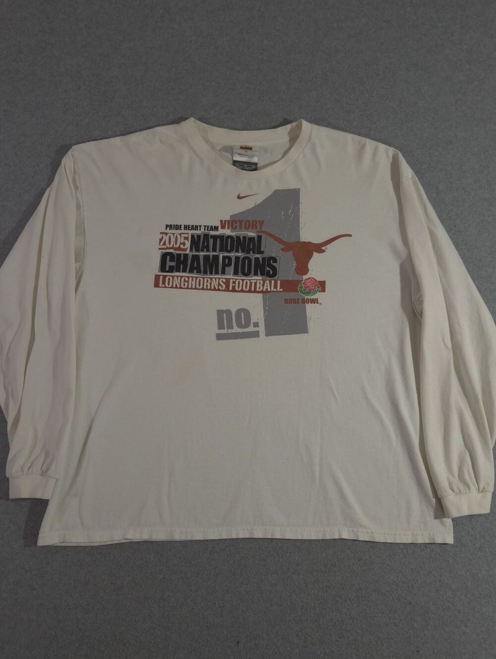 Texas Longhorns Mens XL Shirt 2005 Rose Bowl Nike National Champions Long Sleeve